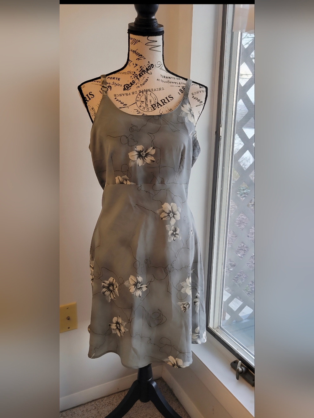 Vintage 90's Jodi Michaels Gray Floral Midi Slip Dress